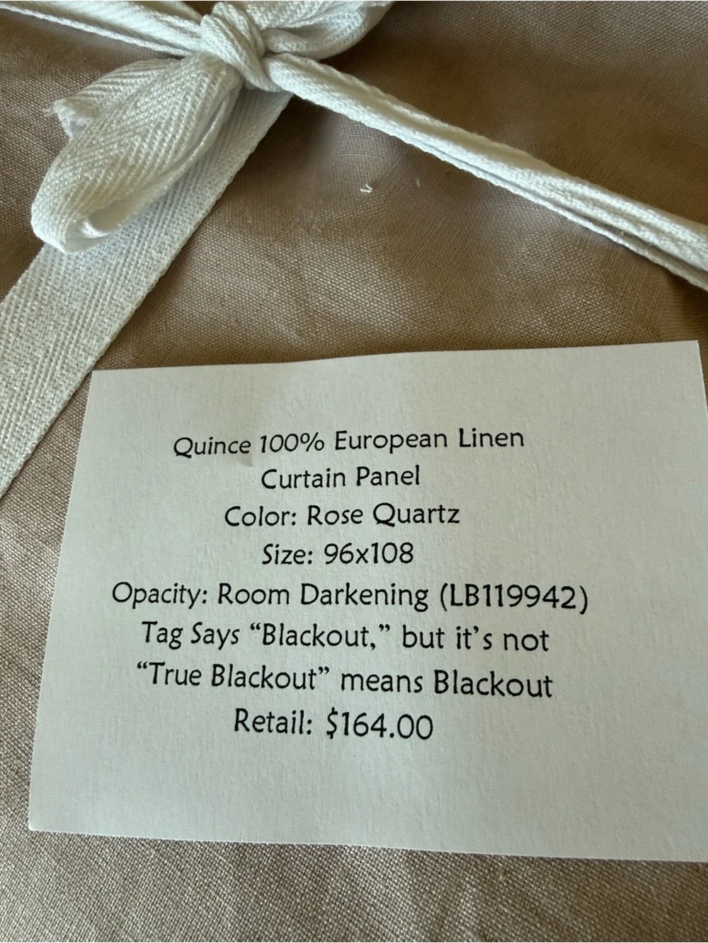 Quince European Linen Room Darkening Curtain Rose Quartz 96x108 (117)